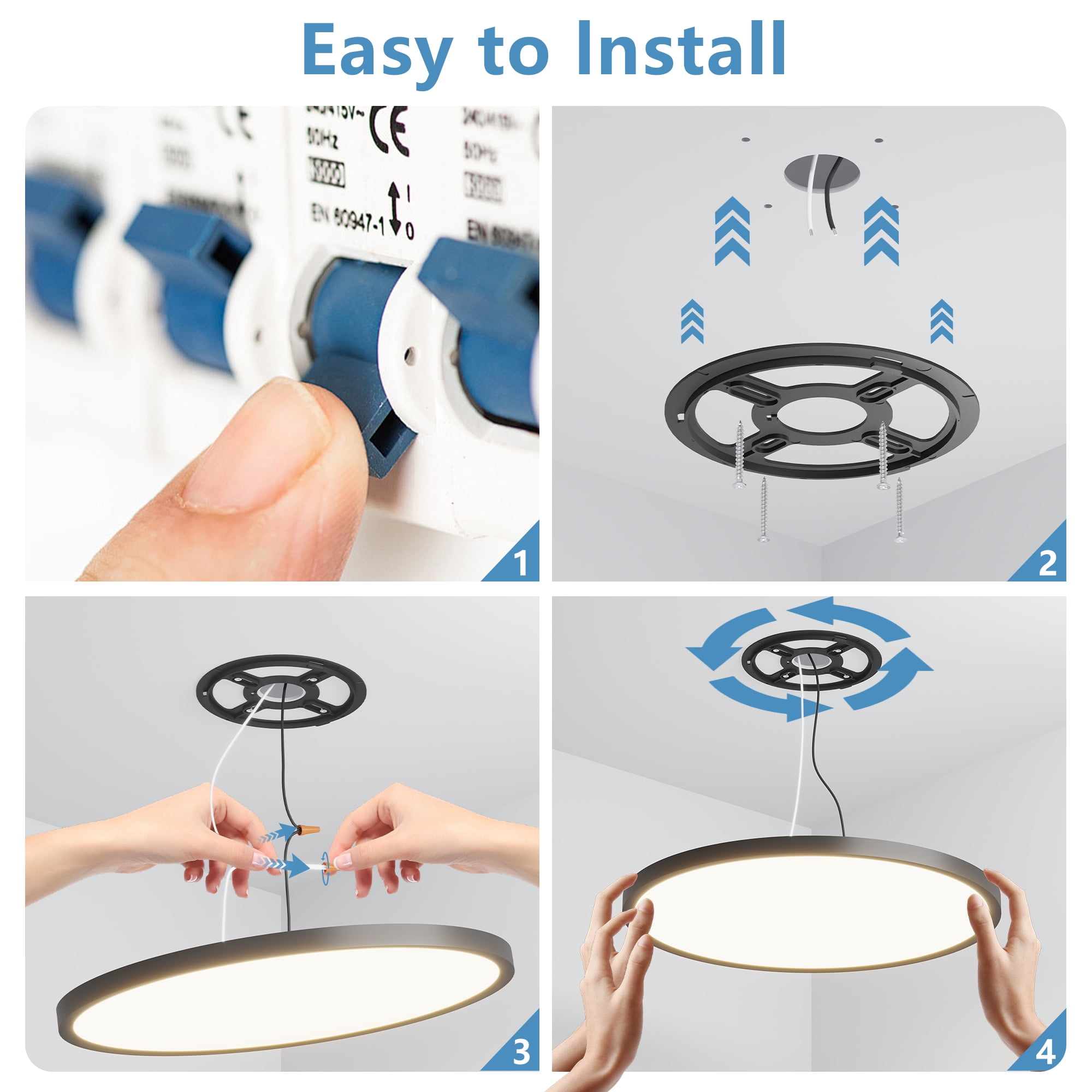 Jopath 12 Inch Dimmable LED Flush Mount Ceiling Light, Modern Ultra Thin Flat Round Fixtures for Low Ceiling Bedroom Kitchen Hallway Basement Closet(Black 6-Pack)