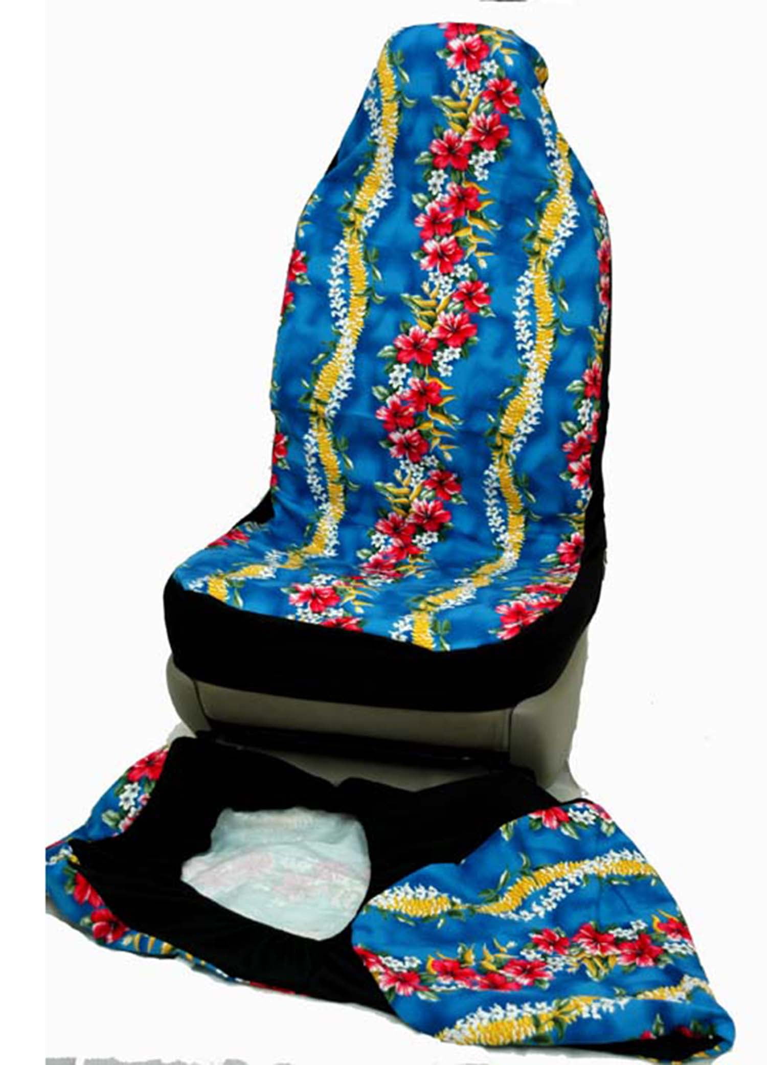 Hawaiian Car Seat Covers, Blue Hibiscus Lei, set of 2 Front Bucket seat