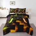 thumbnail image 2 of Gamer Gaming Comforter Set Black Yellow Green Orange Bedding Set, Geometric Neon Checkered Bedding Comforter Sets Video Game Themed Duvet Set, Aesthetic Glowing Plaid Quilted Comforter, 2 of 7