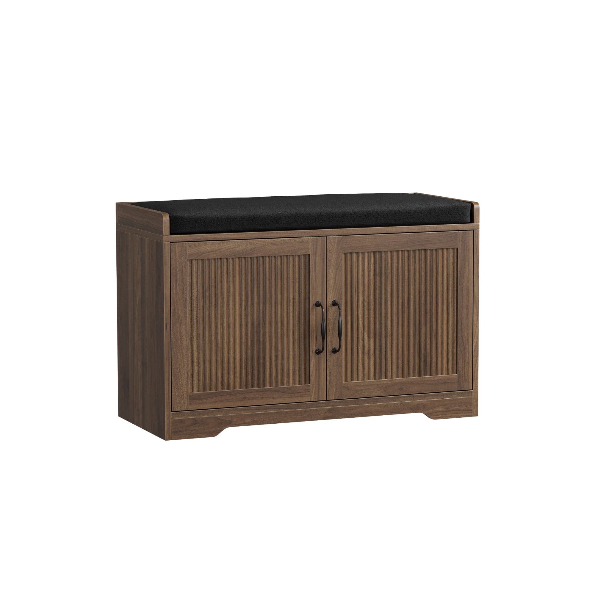 Leumius 31.5" Entryway Shoe Bench, Entryway Storage Bench with Double Doors and Comfortable Upholstery for Hallway and Entrance Areas Walnut