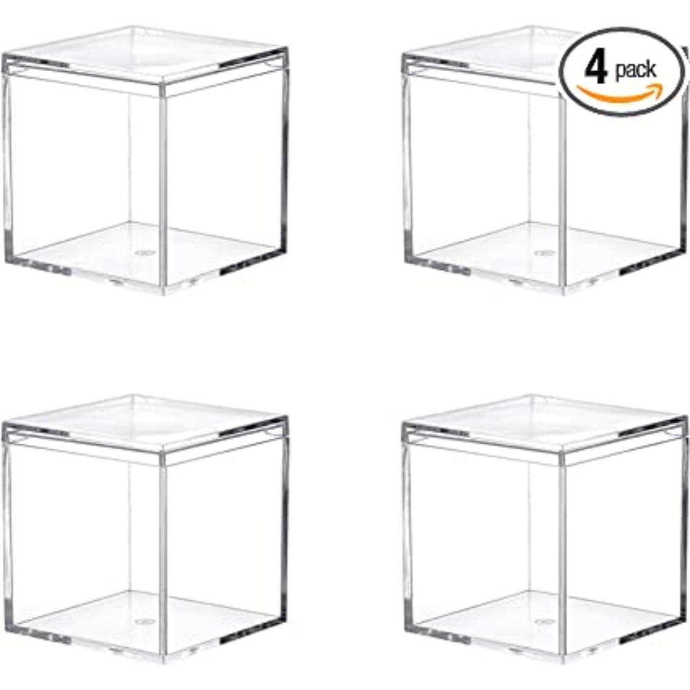 AAOMASSR Acrylic Box Small Clear Acrylic Box, 4Pack Small Plastic Square Cubes with Lid
