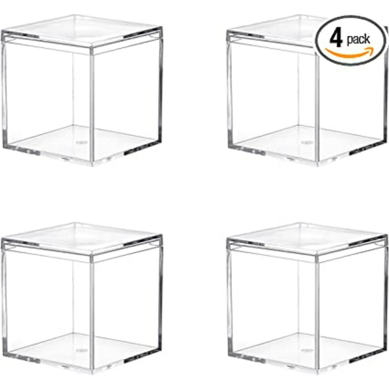 Majestic Ace Brand Clearance! 4 Pack Transparent Acrylic Plastic Square Cube Small Acrylic Box with Lid Storage Box Storage Box for Candy Pills and Small