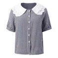 thumbnail image 5 of Womens Shirt Button Down Plaid Print Lace Collar Short Sleeve Beachwear for Women,Black,L, 5 of 9