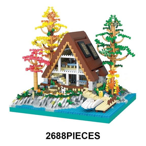 Adults Building Blocks Set Lake Island Wooden House DIY Building Kit with 2688Pieces Mini Building Blocks for Home Decor & Gifts