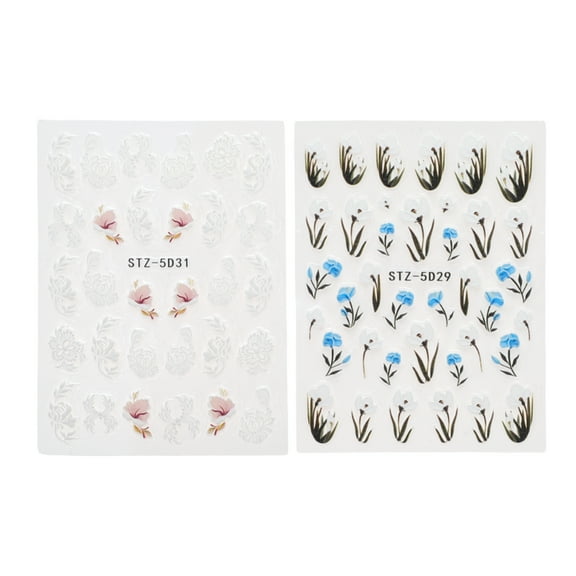 Unique Bargains 2 Pcs Self-Adhesive Floral Pattern Nail Art Stickers White Blue