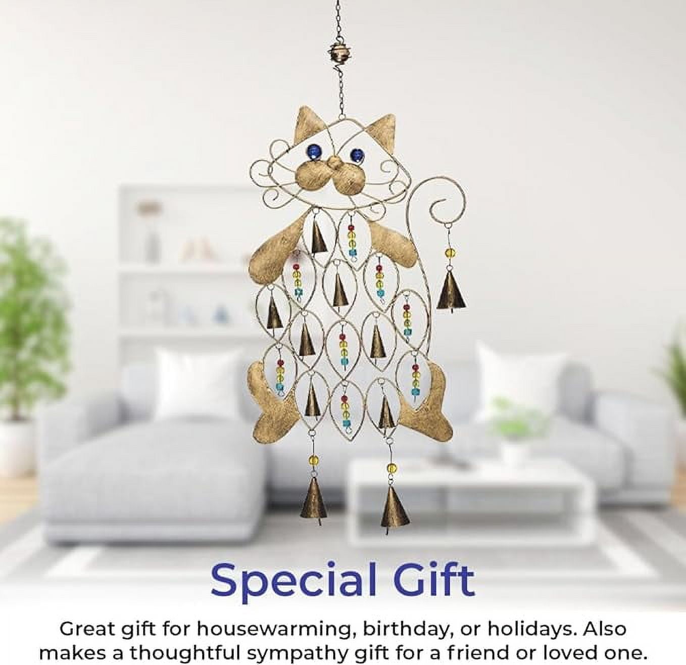Sagefinds Cat Wind Chime | Memorial Gift for Cat Lover | Metal, Multicolor Beads, and Bells | 26”