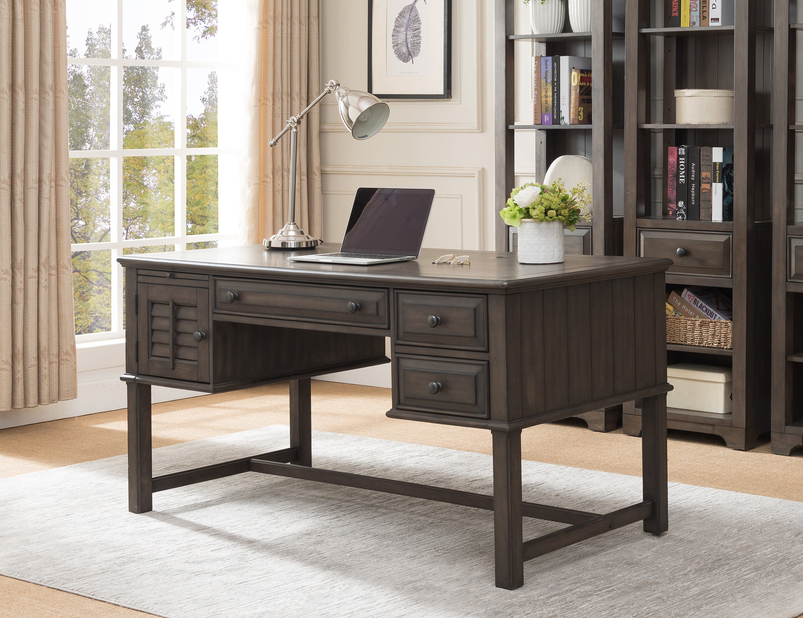 Alois Home Office Workstation Computer Desk Distressed Gray