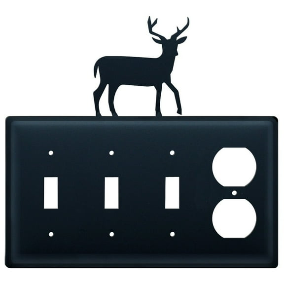 Triple Switch and Duplex Outlet Cover with Deer Accent, Black