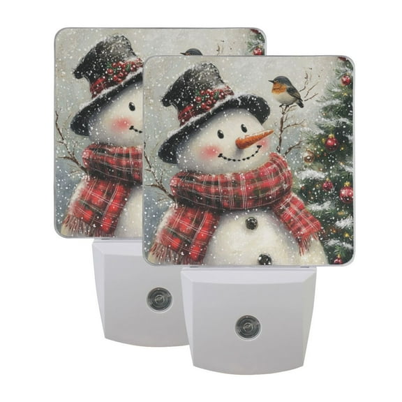 LED Sensor Night Light Dusk to Dawn Auto ON & Off, Plug-in Snowman and Bird