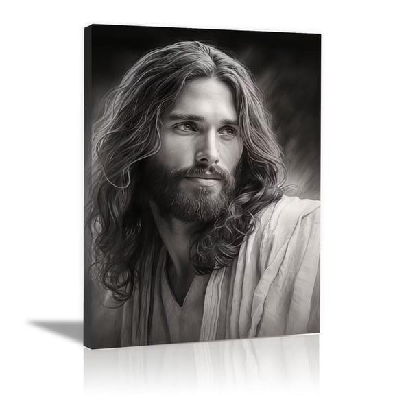 Mudket Jesus Wall Art Framed, Black and White Jesus Pictures Portrait Canvas Print, Christian Wall Art Religious Decor for Bedroom Living Room Office, Christian Artwork for Prayer Room - 12"L x 8"W