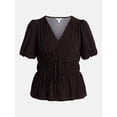 thumbnail image 6 of Time and Tru Women's and Women's Plus V Neck Shirred Peplum Top, Sizes XS-XXXL, 6 of 6