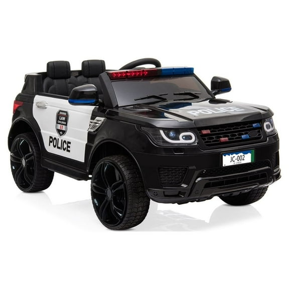Zimtown Kids Ride On Car Police Electric Car Double Drive 12V Battery Motorized Vehicles Children's Toy Car Safe w/ Remote Control, 3 Speeds, Music, Seat Belts, LED Lights