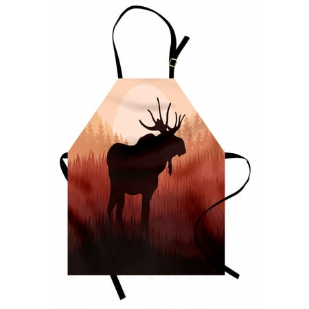 

Moose Apron Antlers in Wild Alaska Forest Rusty Abstract Landscape Design Deer Theme Woods Unisex Kitchen Bib Apron with Adjustable Neck for Cooking Baking Gardening Peach and Brown by Ambesonne