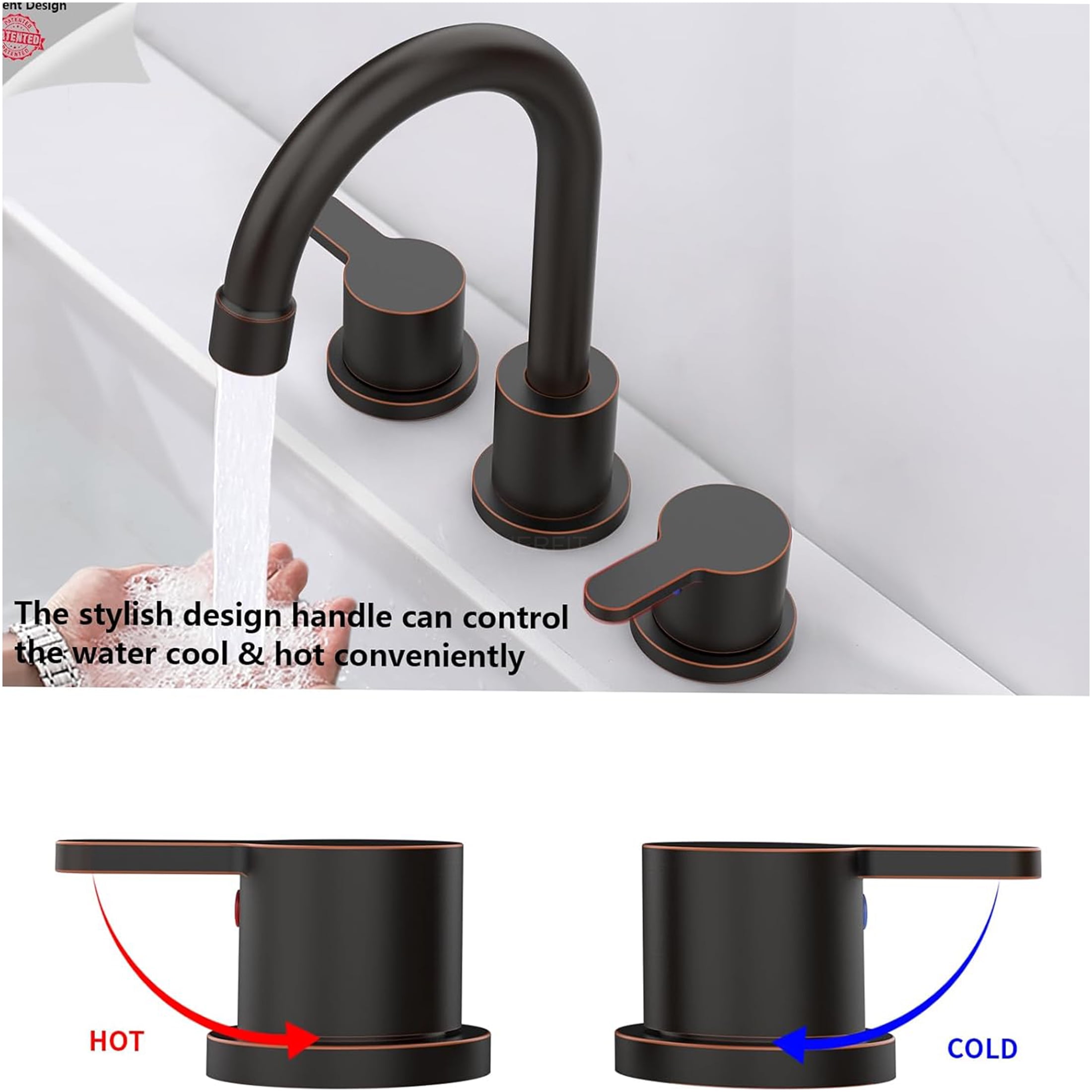 JERFIT 8-inch Centerset Bathroom Sink Faucet, Oil Rubbed Bronze 2-Handle Vanity Faucet with 360° Swivel Spout, High-Arc Gooseneck and Water-Saving Pop-Up Drain for 3-Hole Sink
