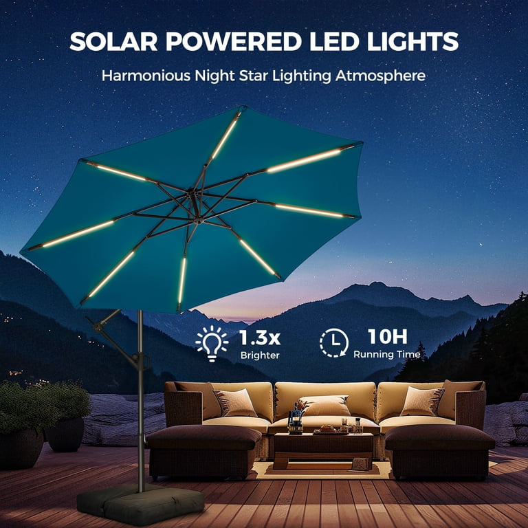 11 foot red patio umbrella Crestlive Products 11 ft. x 11 ft. Cantilever Patio Umbrella w/ Solar  Lights in Red Double Top Outdoor Umbrella with 350 lb. Pull Rod Base
