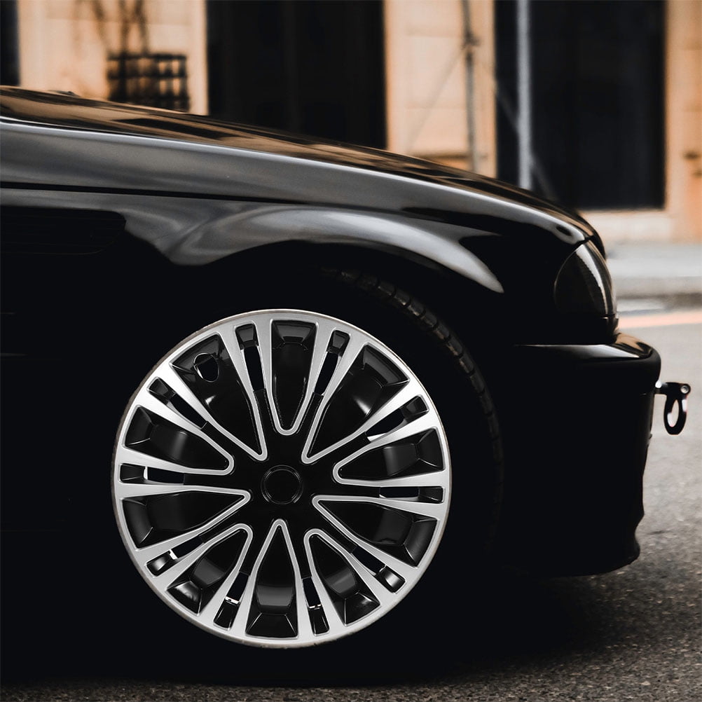 LULULION 2Pcs Universal Black Car Wheel Hubcap Covers Easy Install Rim Caps for Enhanced Auto Appearance