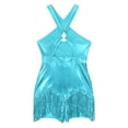 thumbnail image 6 of Nyeemya Women Glitter Sequins Latin Dance Leotard Crisscross Tassel Fringed Gymnastics Ballet Sky Blue S, 6 of 7
