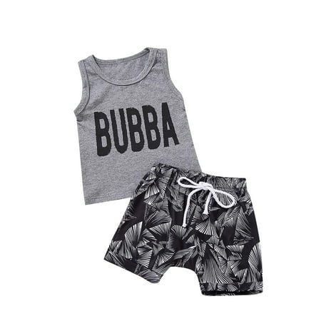 

YWDJ 0-24 Month Boys Outfit Set Toddler Letter Vest Top Flower Printing Dyeing Shorts For Suit Gray 110