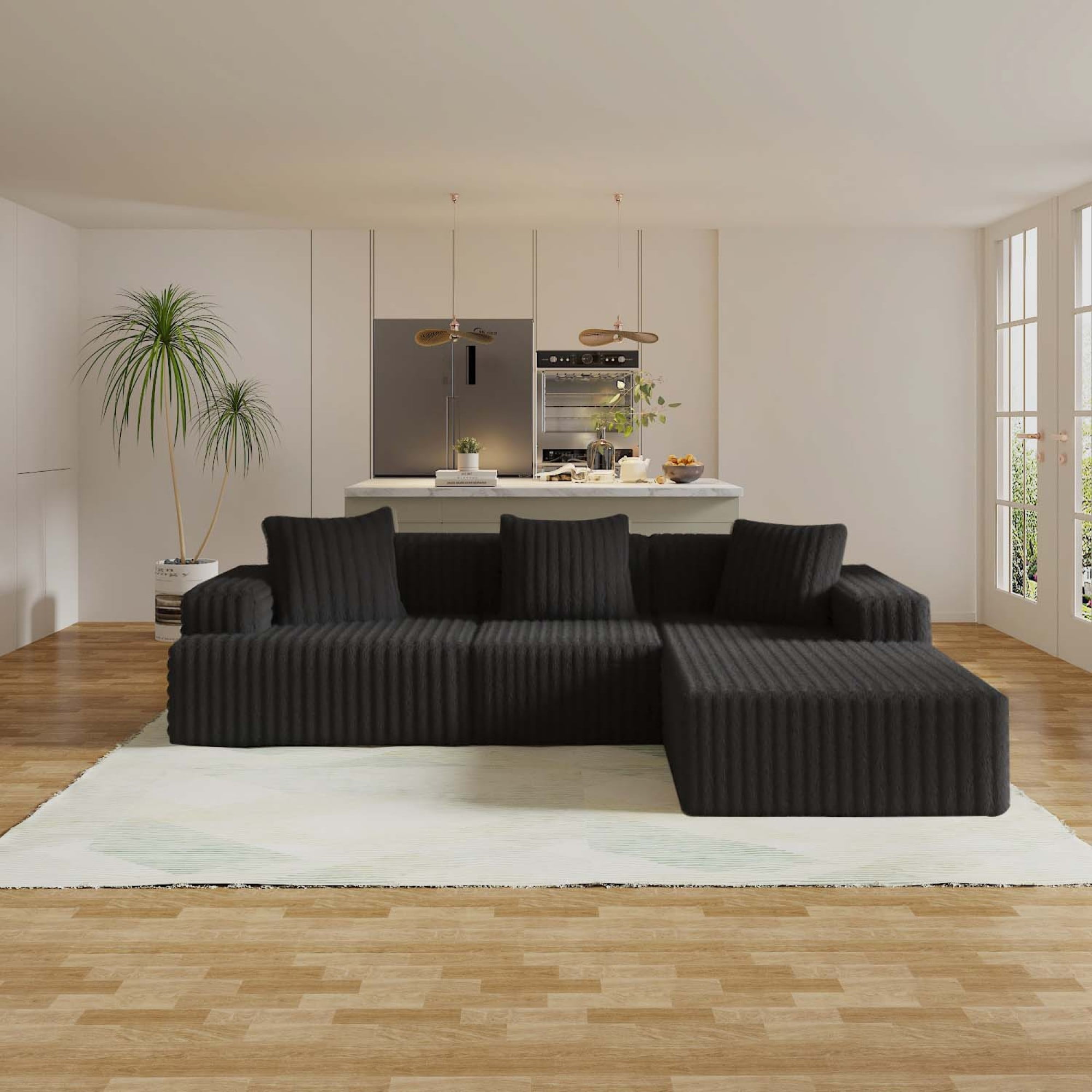 Leumius 102" Cloud Sectional Sofa with L-Shape Chaise,Modular L-Shape Sofa Couch with Chaise and Deep Seat,Upholstered Boneless Couches for Living Room Bedroom,Black
