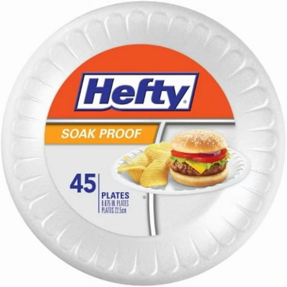 Soak Proof Disposable Plates - 45ct: Round, White, Foam, 8.875 Inch