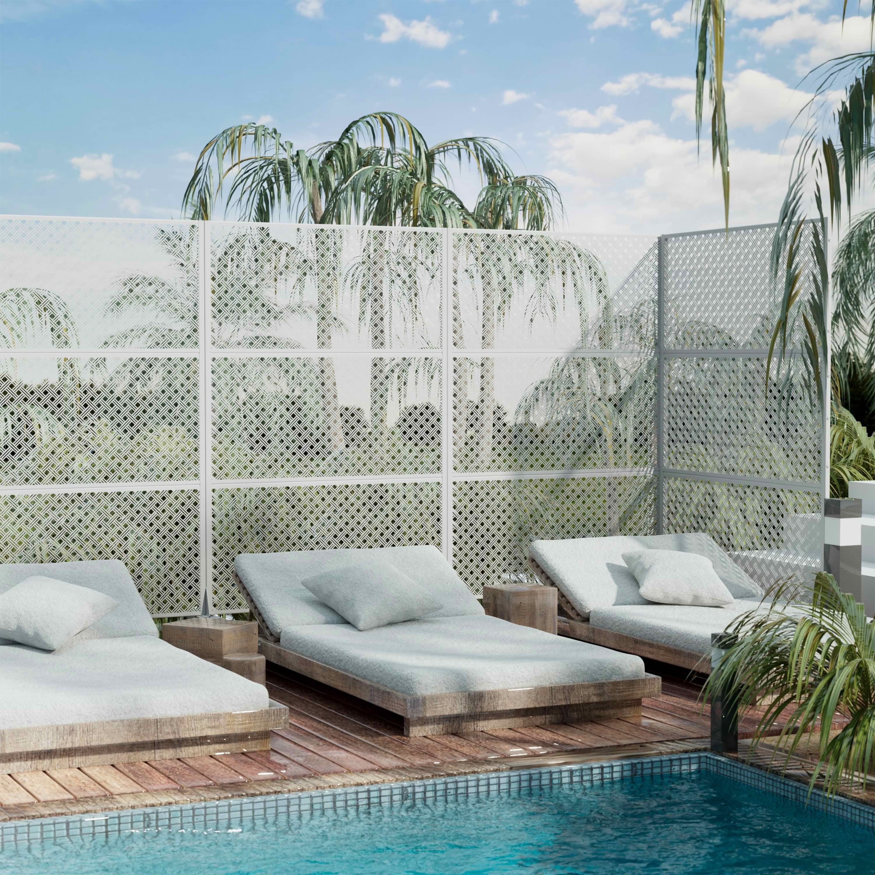 MAYEERTY 72x47x16 Inch White 2-Grid Woven Rectangular Galvanized Steel Privacy Screen, 3 Piece Set for Outdoor Garden