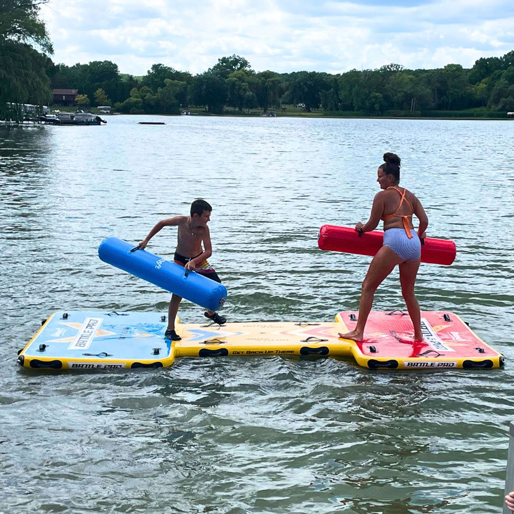 Wateraft Inflatable Battle Pad and Sticks, 13x6 Ft Floating Raft Water Game