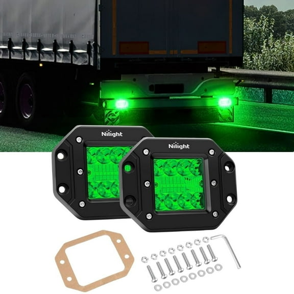 Nilight Flush Mount LED Light Pods 2 Pcs 42 W Green Upgraded Spot Flood Combo Bumper Driving Fog Lights Fishing Hunting Emergency Safety Signal Light for UTV Pickup Van Boat Tractor