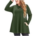 thumbnail image 3 of Women's Plus Size Long Sleeve V Neck Tops Buttons Tunic Shirts Solid Color Flowy Pleated Blouses Pullovers Green,L, 3 of 5