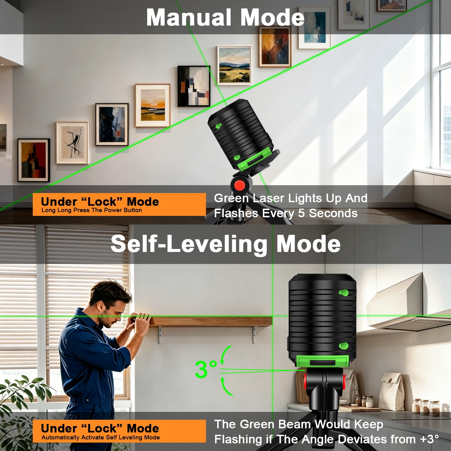 Laser Level with Tripod, Self-Leveling Cross Line Laser, Vertical and Horizontal Line, Rotatable 360 Degree, Manual Self leveling and Pulse Mode,IP54 Waterproof
