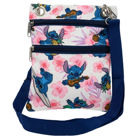 Bolsa de pasaporte con estampado Disney Stitch en toda la superficie, azul y rosa