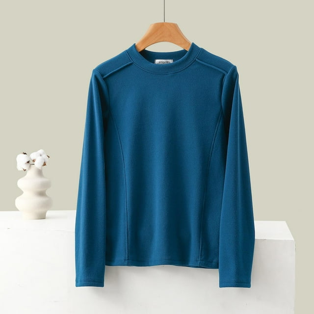 Fankiway Chandails en Molleton Tunique pour Femmes, sous-Vêtement Thermique à Manches Longues Col Rond Bleu 3TG