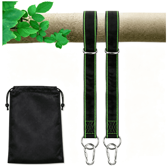 HKquanlin Black Tree Swing Straps Set, 2 Pack Polyester Hanging Straps with 2 Lock Carabiners and Storage Bag