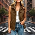 thumbnail image 2 of Women's Casual Cargo Vest Zip Up Sleeveless Drawstring Waist Utility Waistcoat Multi Pockets Outdoor Travel Layering Gilet Jacket Brown, 2 of 8