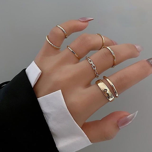7 Uds. Conjunto de anillos de joyería de moda, superventas, anillo de dedo para mujer con apertura redonda hueca de Metal para chica, regalos de boda para fiestas, Banban