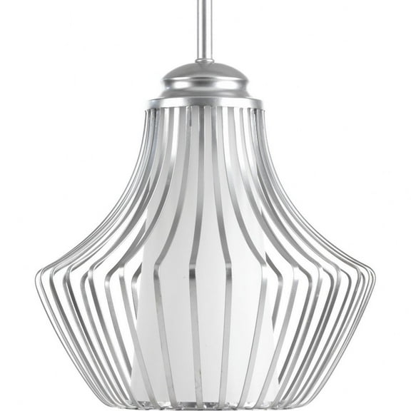 Progress Lighting Finn 1-Light Pendant, Metallic Silver, Etched White Glass Shade
