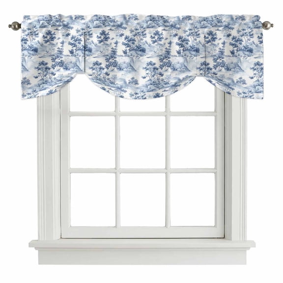 Blue Garden Forest Tie Up Valance Curtains for Windows, Kitchen Curtains Window Treatments, Modern Art Vintage Nature Rock Short Window Shades Valances for Bedroom Bathroom Cafe 54"x18"