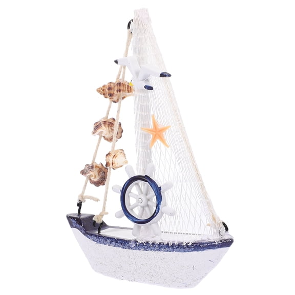 IDEANATEGRATE White Wooden Sailboat Decor Tabletop Nautical Model for Home and Party Decoration 10.5 Inches