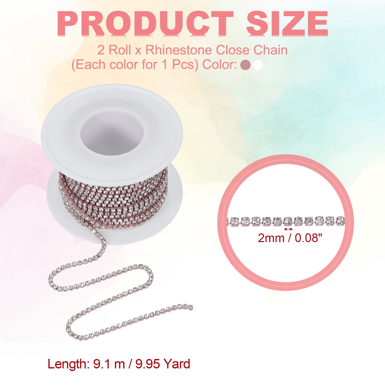 Uxcell Crystal Rhinestone Close Chain Trim, Crystal Claw Cup Chain Trim String for Sewing Craft White-Pink