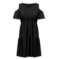 thumbnail image 5 of USSUMA Sundresses for Women Casual Summer - Women's Summer Casual Cold Shoulder Sleeve Mini Dress Loose Ruffle Pleated Flowy Swing Shift Dresses, 5 of 6