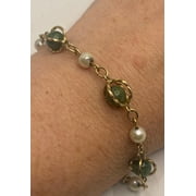 Vintage Green Jade Pearl Bracelet Gold filled