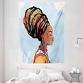 thumbnail image 1 of Folk Art Tapestry, Side Portrait Painting of African Woman in Traditional Clothes and Feather Earring, Wall Hanging for Bedroom Living Room Dorm Decor, 60W X 80L Inches, Multicolor, by Ambesonne, 1 of 2