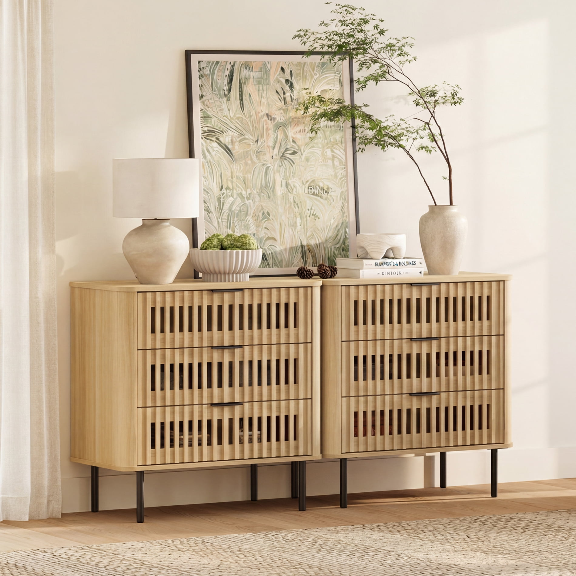 63"W Sideboard Buffet Cabinet with Storage, Fluted Kitchen Buffet Storage Cabinet with 6 Drawer, Large Coffee Bar Cabinet, Modern Buffet Table for Dining Living Room, Oak
