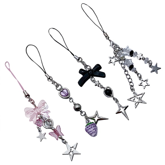 4Pcs Cute Bowknot Star Pendant Phone Charm Phone Chain Strap Sweet Bag Decoration Lanyards Keychain Accessories