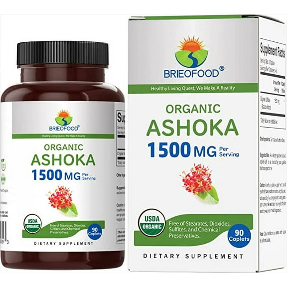 Brieofood Organic Ashoka 1500mg, 45 Servings, Vegetarian, Gluten Free, 90 Vegetarian Tablets