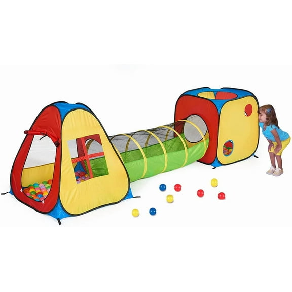 UTEX 3 in 1 Pop Up Play Tent with Tunnel, Ball Pit for Kids, Boys, Girls, Babies and Toddlers, Indoor/Outdoor Playhouse