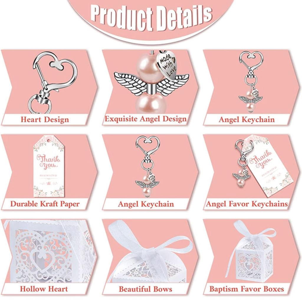 Osdhezcn 144 PCS Keys Rings with Baptism Favor Boxes Kraft Paper Alloy Material for Girls
