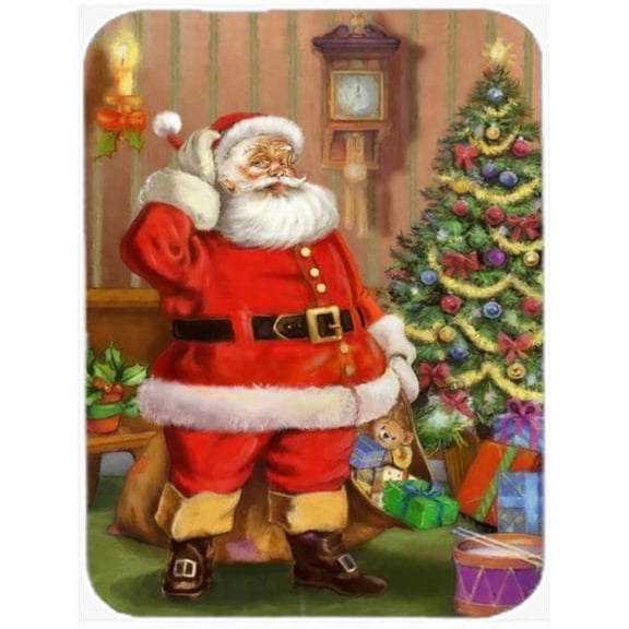 Christmas Santa by the Tree Glass Large Cutting Board