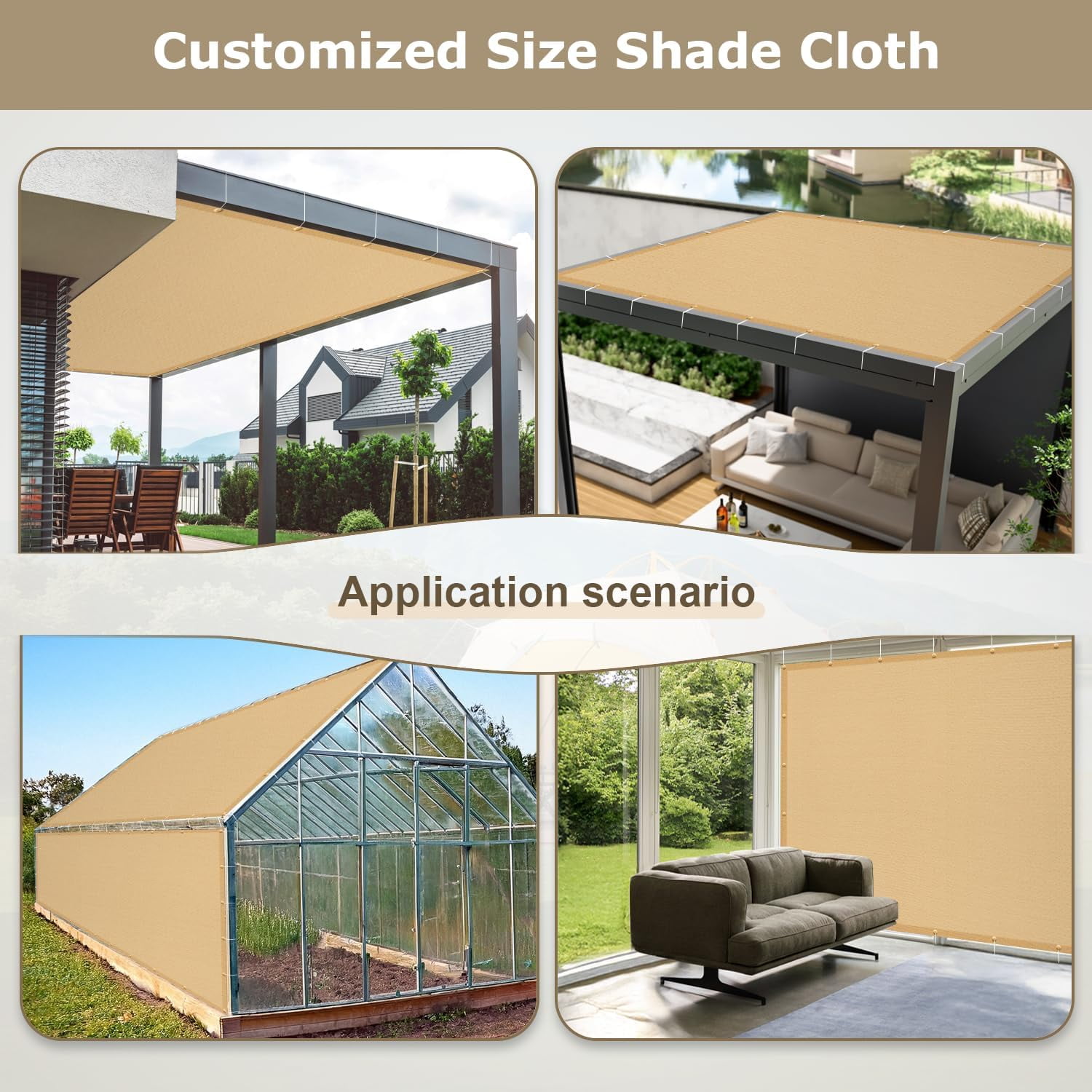 LOVE STORY Custom Size 8'x14' Sand Sun Shade Cloth with Grommets Pergola Shade Cover 95% UV Protection for Outdoor