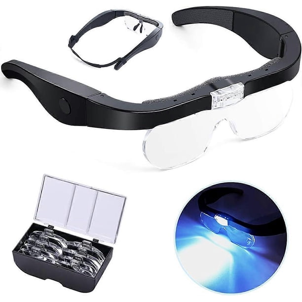 Rechargeable Illuminating LED Magnifying Glass, Reading Head Magnifier Work for Detailed Work Electronics USB Illuminated Hands Free, 4 Detachable Len