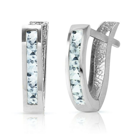Aquamarine 14k White Gold Earrings - ALARRI 0.85 Carat 14K Solid White Gold Oval Huggie Earrings Aquamarine.